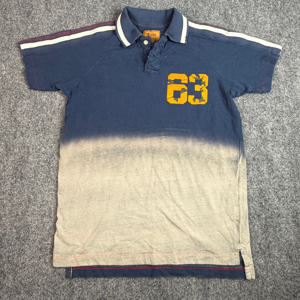 Trailer Mens Polo Shirt Navy Grey Ombre Distressed 63 Graphic Short Sleeve M